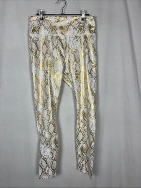 NWT Fabletics High Waisted Gold and White Foil Leggings